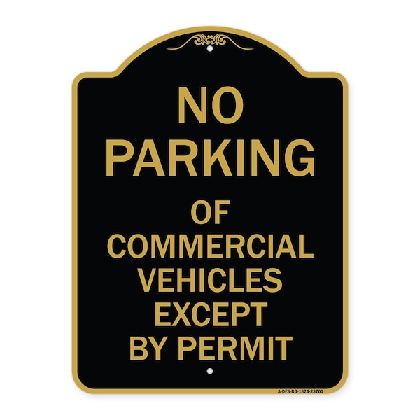 No Parking of Commercial Vehicles Except by Permit, Black & Gold Alum, 24" L, 18" H, BG-1824-23701